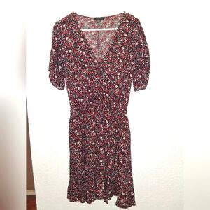 LUCKY BRAND Ditzy Flooral Mini Dress Tie Waist V Neck L